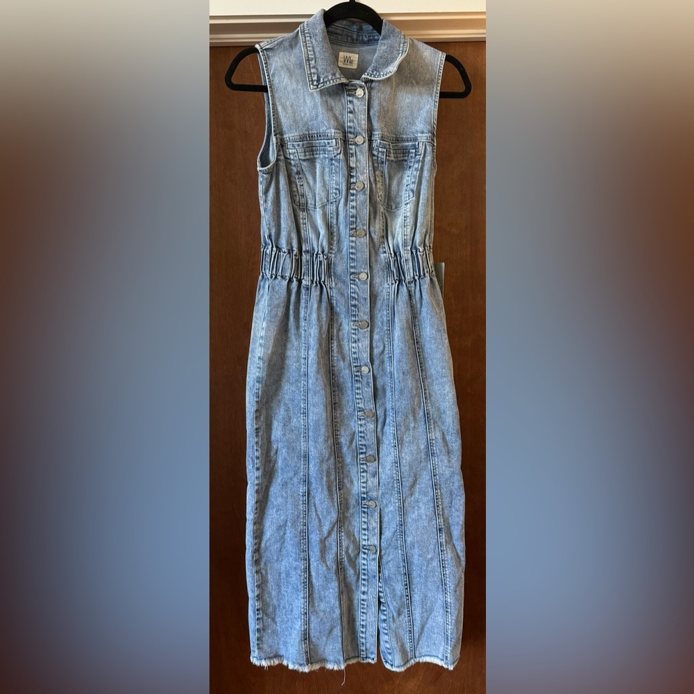 Wash Lab Sleeveless Denim Dress with Cinched Waist (S)